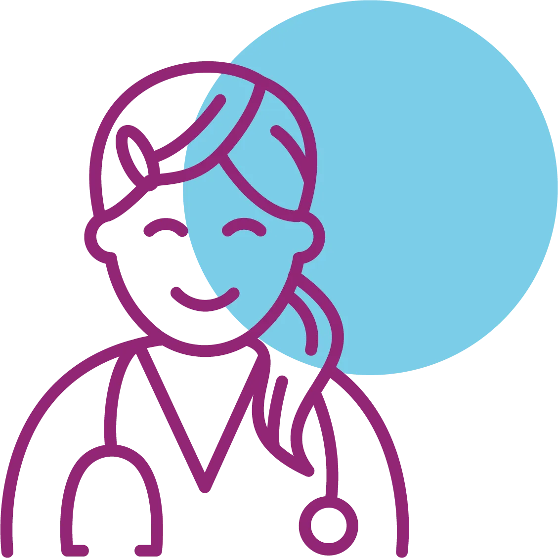 Illustration einer Ärztin mit Stethoskop vor blauem Kreis als Symbol für Gesundheit.