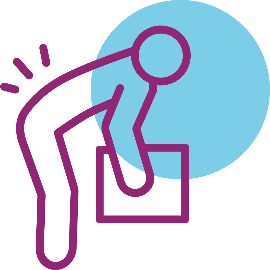 Grafik zeigt Symbol für Rückenschmerzen beim Heben schwerer Lasten am Arbeitsplatz.